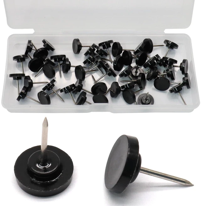 Main image of 50 Pcs Black Flat Push Pins, Plastic Thumb Tacks for Cork Board | Sturdy Steel Needles, Reusable Plastic Box, for Bulletin Board Wall Hangings Office Classroom Home Decor