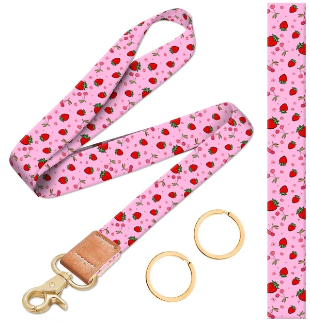 Main image of AUAPSWZ Cool Neck Lanyard for Keys, Wallets and ID Badge Holders, Cute Keychain Long Lanyard for Women Men Cute Pink Strawberry
