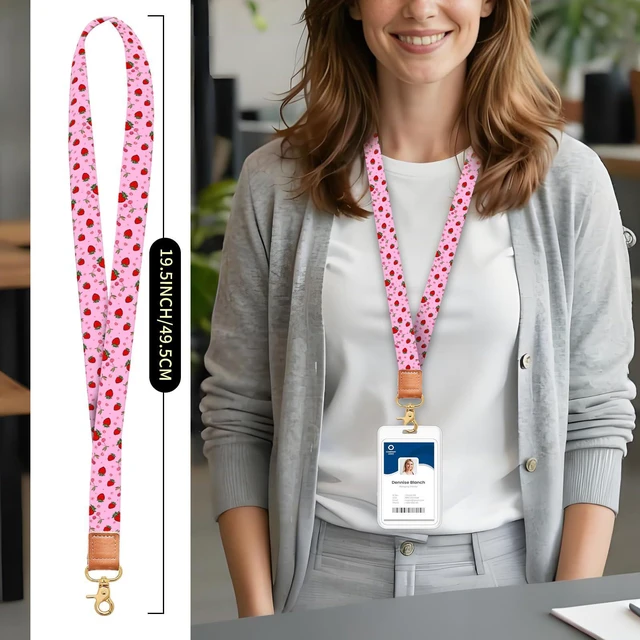 Alt view image 2 of 5 - AUAPSWZ Cool Neck Lanyard for Keys, Wallets and ID Badge Holders, Cute Keychain Long Lanyard for Women Men Cute Pink Strawberry
