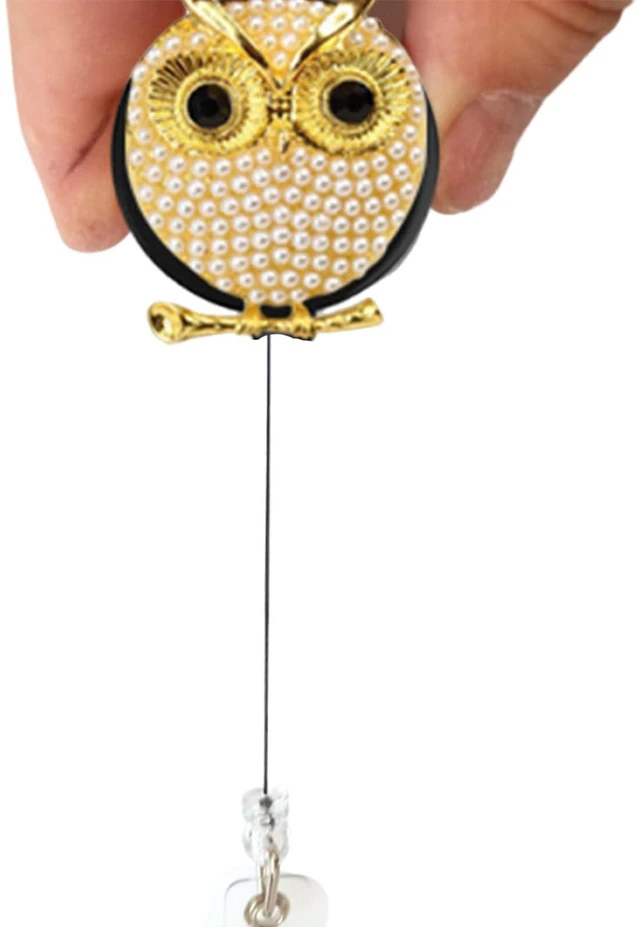 Alt view image 3 of 6 - Cute Owl Retractable Badge Reel Rhinestone Badge Holder Retractable Clip Cute Diamond Glitter Nursing Student Name Holders 2 Pack
