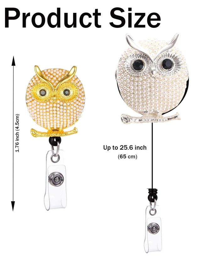 Alt view image 4 of 6 - Cute Owl Retractable Badge Reel Rhinestone Badge Holder Retractable Clip Cute Diamond Glitter Nursing Student Name Holders 2 Pack