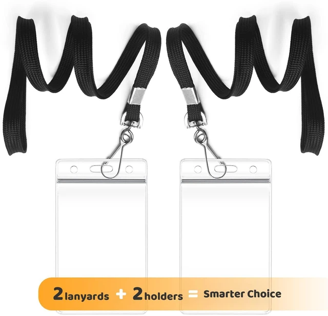 Alt view image 2 of 7 - 2 Pack ID Card Badge Holders with Black Durable Cruise Lanyard, Vertical Waterproof Clear Extra Thick Plastic Name Tags for Office, School, Students, Teachers, Adults, Business, Kids, Conferences
