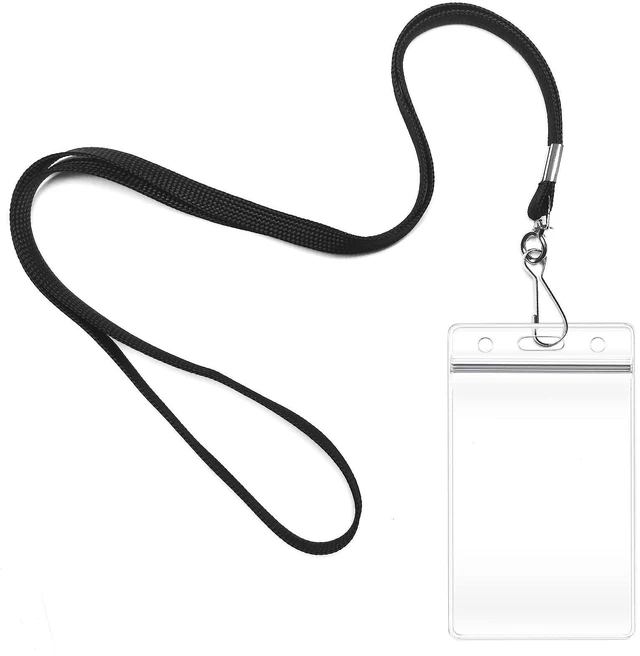 Main image of 2 Pack ID Card Badge Holders with Black Durable Cruise Lanyard, Vertical Waterproof Clear Extra Thick Plastic Name Tags for Office, School, Students, Teachers, Adults, Business, Kids, Conferences
