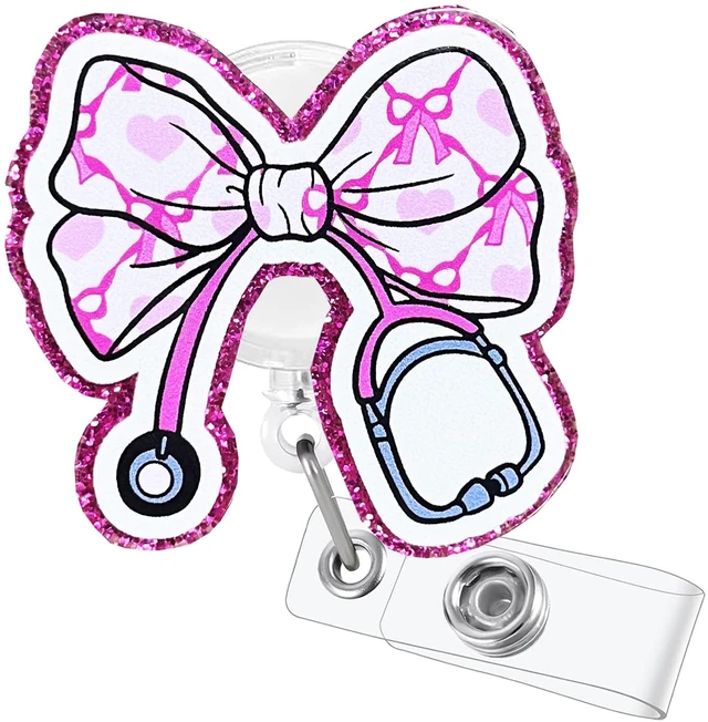Main image of Hotlea Funny Bow Badge Reel Retractable Nurse Badge Holders with Alligator Clip Pediatric Medical Badge Buddy RN LPN CNA MA Nursing Student Badge Accessories Gift for Work