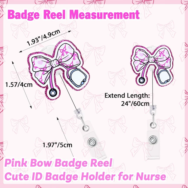 Alt view image 3 of 6 - Hotlea Funny Bow Badge Reel Retractable Nurse Badge Holders with Alligator Clip Pediatric Medical Badge Buddy RN LPN CNA MA Nursing Student Badge Accessories Gift for Work