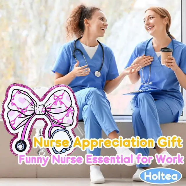 Alt view image 6 of 6 - Hotlea Funny Bow Badge Reel Retractable Nurse Badge Holders with Alligator Clip Pediatric Medical Badge Buddy RN LPN CNA MA Nursing Student Badge Accessories Gift for Work