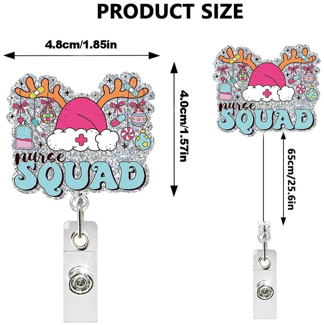 Alt view image 3 of 7 - Christmas Badge Holder QUNQINLI Christmas Badge Reels Id Name Tags Clip for Nurse Nursing Xmas Elk Hat Silver Glitter Id Badge Holders Retractrable Acrylic Alligator Clip for Doctor Teacher Student