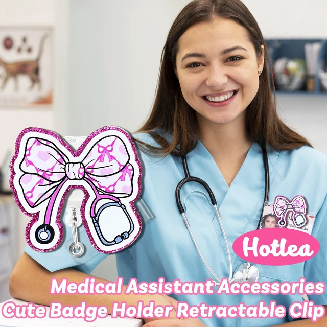 Alt view image 5 of 6 - Hotlea Funny Bow Badge Reel Retractable Nurse Badge Holders with Alligator Clip Pediatric Medical Badge Buddy RN LPN CNA MA Nursing Student Badge Accessories Gift for Work