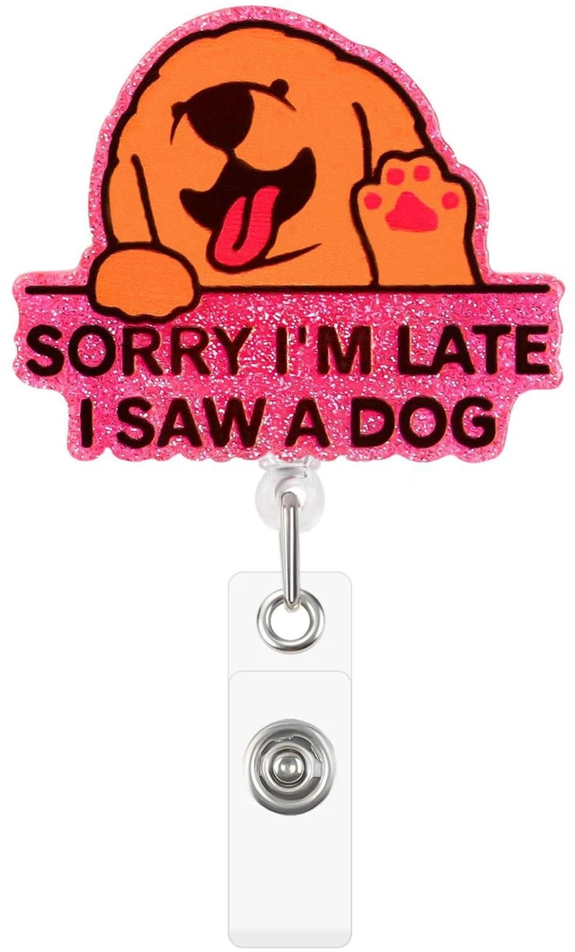 Main image of BLMHTWO Funny Nurse Badge Reel, Retractable Badge Holders 360° Rotation Cute Badge Reel for RN LPN CNA MA Student (Golden Retriever)