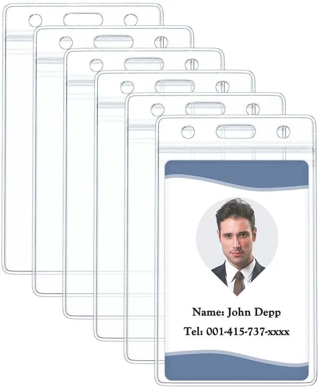 Main image of 6 Pack Waterproof Badge Holders for Work Travel Cards | Six waterproof clear card sleeves with heavy-duty resealable zips protect IDs, credit cards and key cards for travel