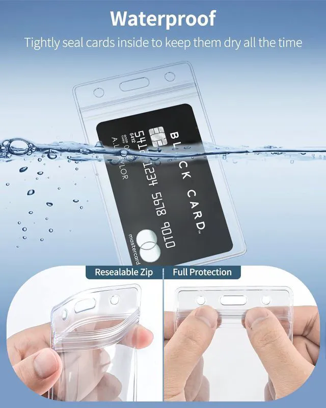 Alt view image 4 of 7 - 6 Pack Waterproof Badge Holders for Work Travel Cards | Six waterproof clear card sleeves with heavy-duty resealable zips protect IDs, credit cards and key cards for travel