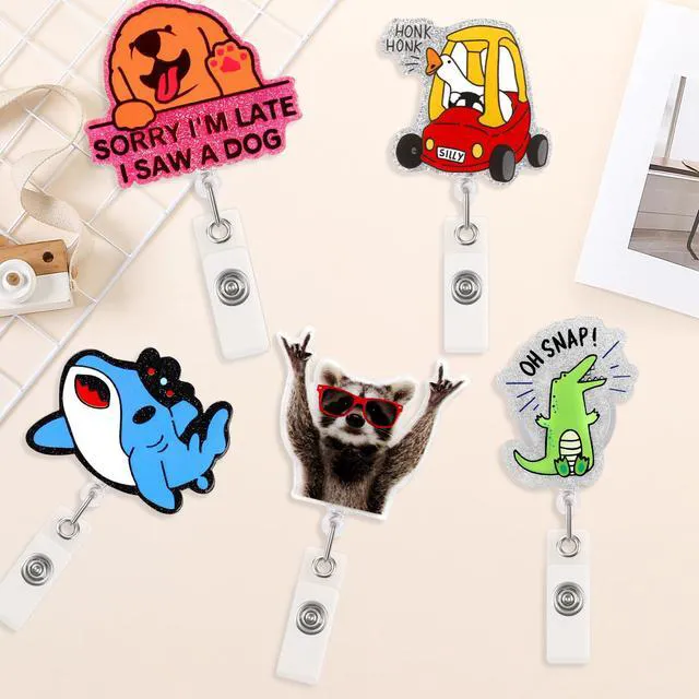 Alt view image 4 of 7 - BLMHTWO Funny Nurse Badge Reel, Retractable Badge Holders 360° Rotation Cute Badge Reel for RN LPN CNA MA Student (Golden Retriever)