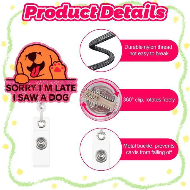 Alt view image 3 of 7 - BLMHTWO Funny Nurse Badge Reel, Retractable Badge Holders 360° Rotation Cute Badge Reel for RN LPN CNA MA Student (Golden Retriever)