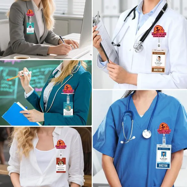 Alt view image 7 of 7 - BLMHTWO Funny Nurse Badge Reel, Retractable Badge Holders 360° Rotation Cute Badge Reel for RN LPN CNA MA Student (Golden Retriever)