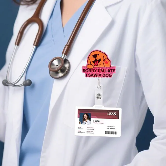 Alt view image 5 of 7 - BLMHTWO Funny Nurse Badge Reel, Retractable Badge Holders 360° Rotation Cute Badge Reel for RN LPN CNA MA Student (Golden Retriever)