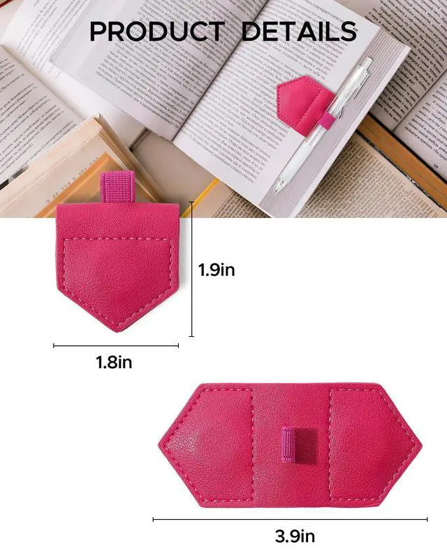 Alt view image 3 of 5 - Magnetic Leather Bookmarks with Pen Holder Vegan Leather Book Marks Gifts for Reading Book Lovers Notebook Travelers (Pink-2PC)