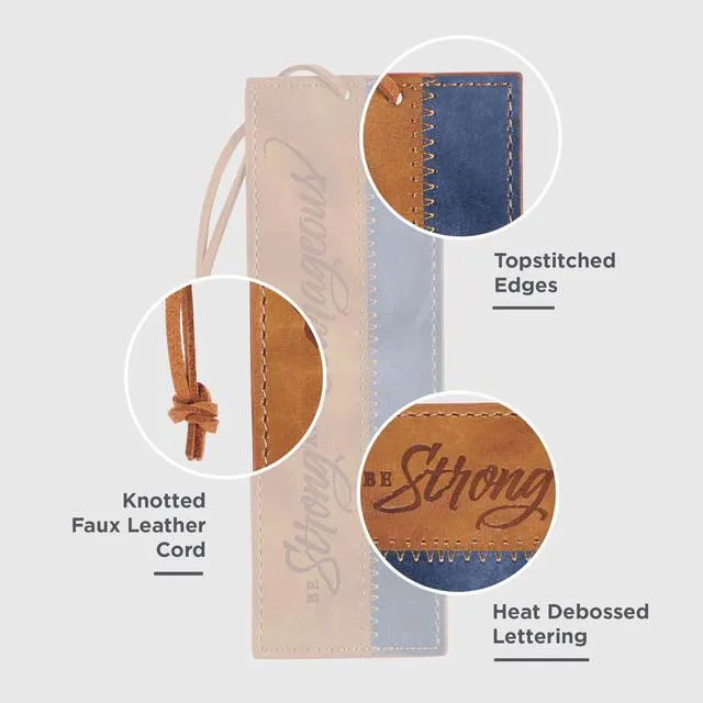 Alt view image 3 of 7 - Christian Art Gifts Faux Leather Scripture Bookmark: Strong and Courageous | Brown & Navy Blue, Joshua 1:9 Bible Verse, Cord, Book & Bible Reading Accessory, Encouragement Gifts, Christian Bookmarks