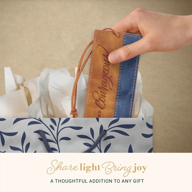 Alt view image 4 of 7 - Christian Art Gifts Faux Leather Scripture Bookmark: Strong and Courageous | Brown & Navy Blue, Joshua 1:9 Bible Verse, Cord, Book & Bible Reading Accessory, Encouragement Gifts, Christian Bookmarks