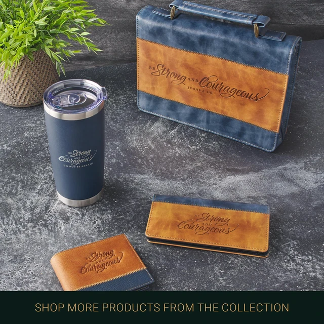 Alt view image 5 of 7 - Christian Art Gifts Faux Leather Scripture Bookmark: Strong and Courageous | Brown & Navy Blue, Joshua 1:9 Bible Verse, Cord, Book & Bible Reading Accessory, Encouragement Gifts, Christian Bookmarks