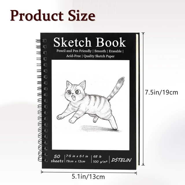 Alt view image 2 of 6 - DSTELIN 2 Pack Spiral Bound Sketchbooks (100 GSM Sketch Paper), 50 Sheets per Pack, 7.5" x 5.1" Sketchbook with Black Hard Cover for Painting, Drawing and Sketching