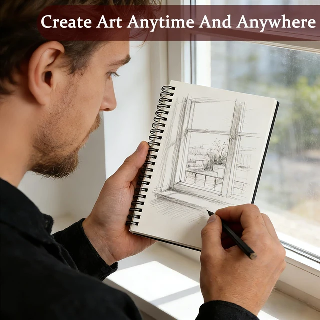 Alt view image 4 of 6 - DSTELIN 2 Pack Spiral Bound Sketchbooks (100 GSM Sketch Paper), 50 Sheets per Pack, 7.5" x 5.1" Sketchbook with Black Hard Cover for Painting, Drawing and Sketching