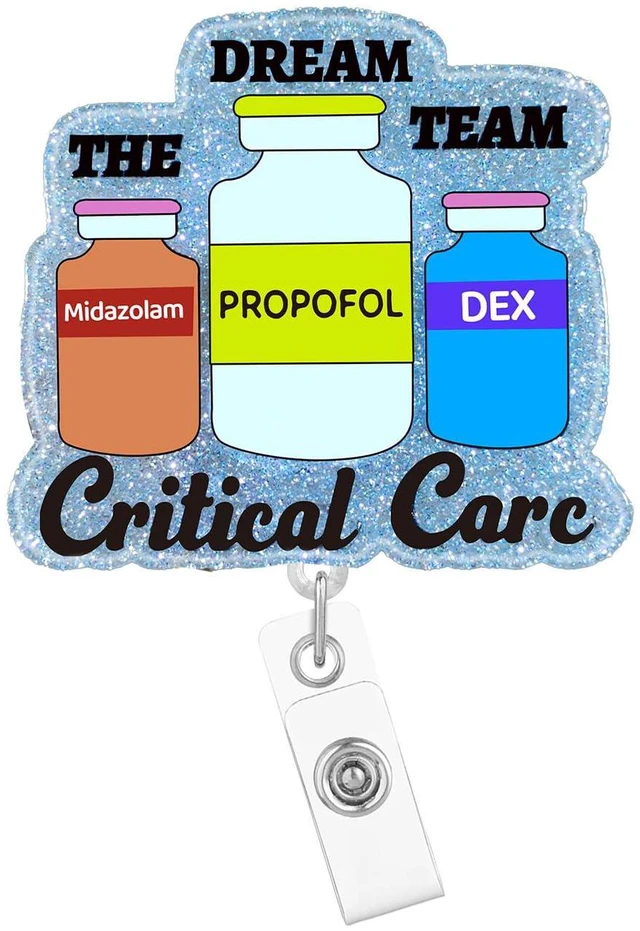 Main image of Arakulago The Dream Team Critical Care Badge Reel Retractable Funny Nurse Nursing Student Badge Holder with ID Clip Accessories RN CNA Medical Assistant Acrylic Name Badge Clip ID Tag Card