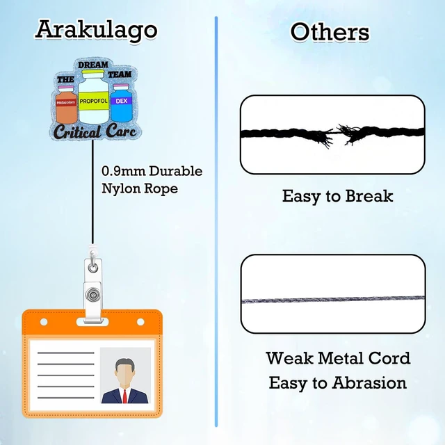 Alt view image 4 of 7 - Arakulago The Dream Team Critical Care Badge Reel Retractable Funny Nurse Nursing Student Badge Holder with ID Clip Accessories RN CNA Medical Assistant Acrylic Name Badge Clip ID Tag Card
