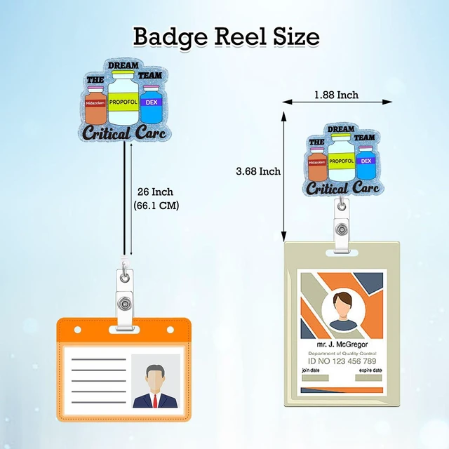 Alt view image 3 of 7 - Arakulago The Dream Team Critical Care Badge Reel Retractable Funny Nurse Nursing Student Badge Holder with ID Clip Accessories RN CNA Medical Assistant Acrylic Name Badge Clip ID Tag Card