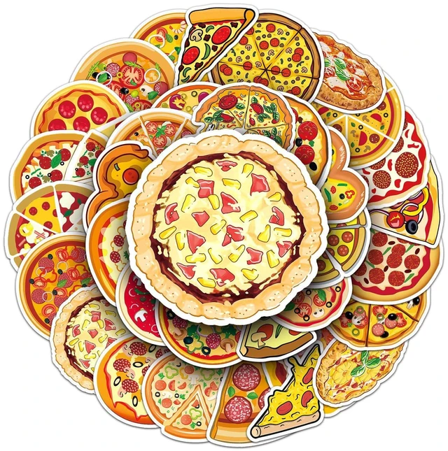 Main image of 50 Pcs Pizza Stickers, Western Food Decorative Stickers, Waterproof & Wear-Resistant for Scrapbooking, Skateboards, Food Theme Scrapbooks (Pizza)