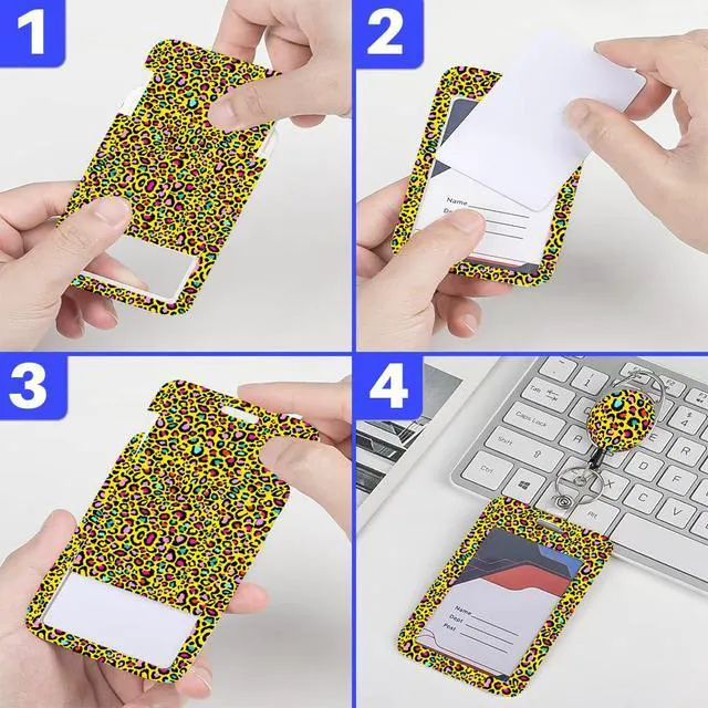 Alt view image 6 of 6 - Yellow Rainbow Neon Leopard ID Badge Holder Badge Reel Lanyards for ID Badges Work Protector Retractable Carabiner Clips Heavy Duty Key Lanyard for Women Nurse Doctor Student Christmas Birthday Gifts