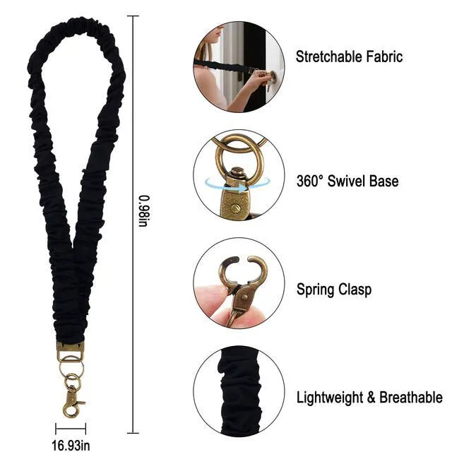 Alt view image 3 of 5 - PLwelth Stretchy Scrunchie Lanyard for ID Badges Keys Cute Neck Teacher Lanyard for Women Retractable Keychain Holder Black Key Lanyards Teacher Appreciation Gifts Nurse Office Gifts Accessories