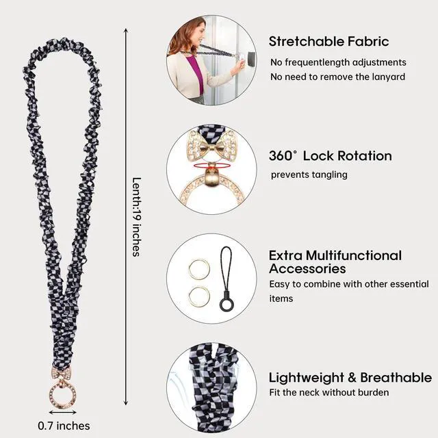 Alt view image 2 of 6 - REEMTOO Scrunchie Teacher Lanyard for ID Badges, Cute Neck Lanyard for Keys, Retractable Keychain Holder for Women