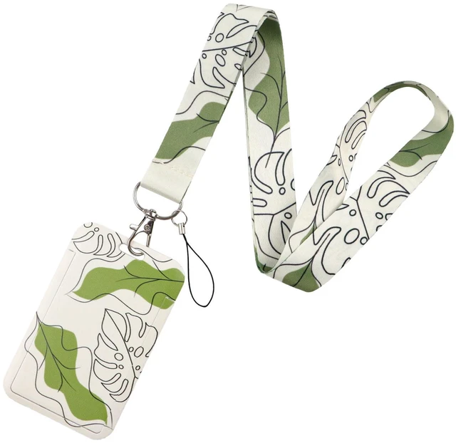 Main image of BKBKAAK Leaf Lanyards for ID Card Badge Holder, Vertical Plastic Name Tag Badge Holder & Soft Silky Neck Lanyard, Fashionable Keychains Lanyard for Women, Girls, Teacher