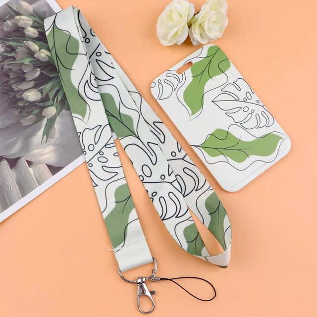 Alt view image 3 of 6 - BKBKAAK Leaf Lanyards for ID Card Badge Holder, Vertical Plastic Name Tag Badge Holder & Soft Silky Neck Lanyard, Fashionable Keychains Lanyard for Women, Girls, Teacher