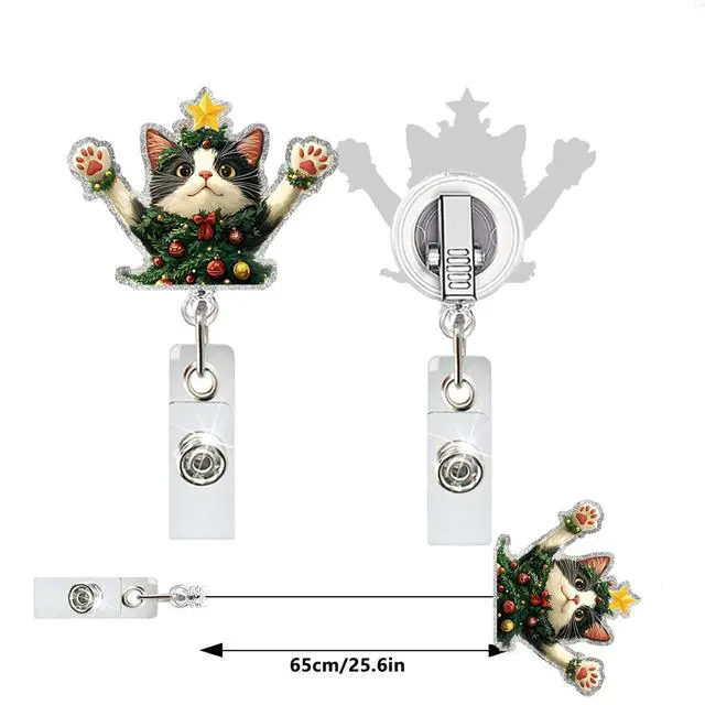 Alt view image 4 of 7 - Christmas Badge Reel Retractable Cute Little Cat Badge Holder Funny ID Card Badge Reels with Alligator Clip Christmas Kitten Badge Reels for Women Doctor Nursing Student Teacher CNA RN Worker Gifts