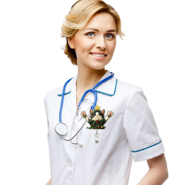 Alt view image 5 of 7 - Christmas Badge Reel Retractable Cute Little Cat Badge Holder Funny ID Card Badge Reels with Alligator Clip Christmas Kitten Badge Reels for Women Doctor Nursing Student Teacher CNA RN Worker Gifts
