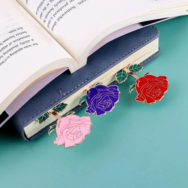 Alt view image 2 of 7 - simarro Metal Rose Bookmark, Flower Book Page Holder for Reading Lovers, Cute Bookmarks Gift for Teacher Appreciation Gifts Valentine Mother's Day Thanksgiving Gift for Women Girls(Red)