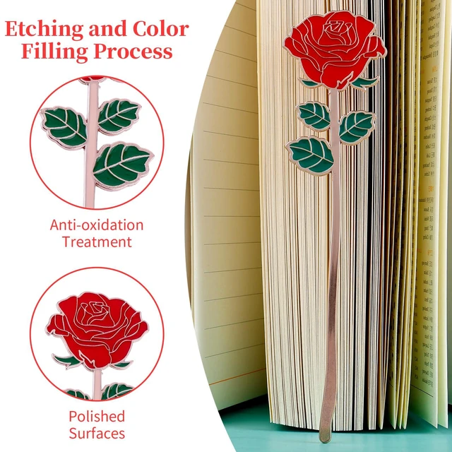 Alt view image 4 of 7 - simarro Metal Rose Bookmark, Flower Book Page Holder for Reading Lovers, Cute Bookmarks Gift for Teacher Appreciation Gifts Valentine Mother's Day Thanksgiving Gift for Women Girls(Red)