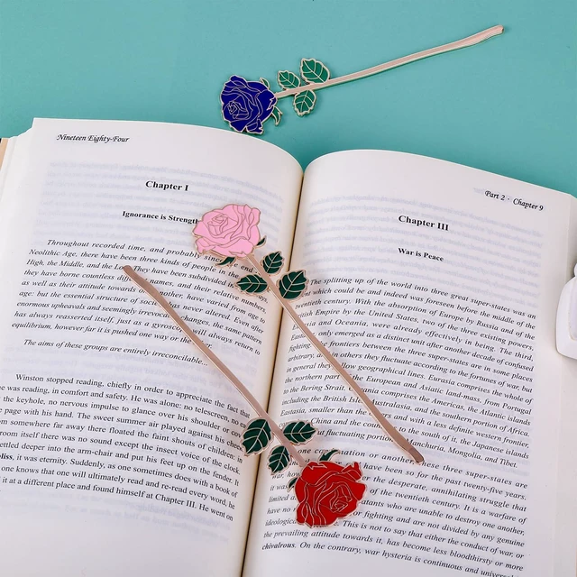 Alt view image 3 of 7 - simarro Metal Rose Bookmark, Flower Book Page Holder for Reading Lovers, Cute Bookmarks Gift for Teacher Appreciation Gifts Valentine Mother's Day Thanksgiving Gift for Women Girls(Red)