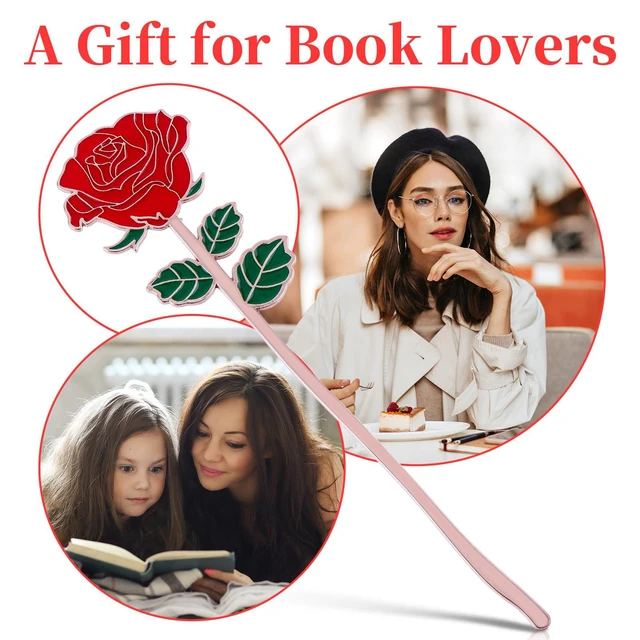 Alt view image 7 of 7 - simarro Metal Rose Bookmark, Flower Book Page Holder for Reading Lovers, Cute Bookmarks Gift for Teacher Appreciation Gifts Valentine Mother's Day Thanksgiving Gift for Women Girls(Red)