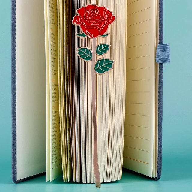 Alt view image 5 of 7 - simarro Metal Rose Bookmark, Flower Book Page Holder for Reading Lovers, Cute Bookmarks Gift for Teacher Appreciation Gifts Valentine Mother's Day Thanksgiving Gift for Women Girls(Red)