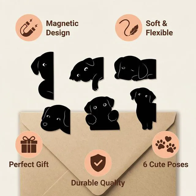 Alt view image 2 of 7 - Magnetic Dog Bookmarks 6Pcs Cute Black Labrador Puppy Book Markers for Dog Lovers - Dog Mom Gifts for Women - Bookish Gifts for Book Lovers - Page Markers for Reading Journal Planner
