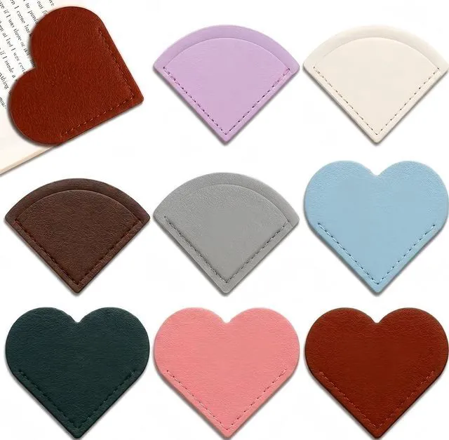 Main image of Corner Bookmark Set, 8PCS Heart & Fan Leather Page Markers for Reading | Stitched Edges, Slim Corner Design, Assorted Colors for Women, Book Lovers, Journals, Planners & Stationery