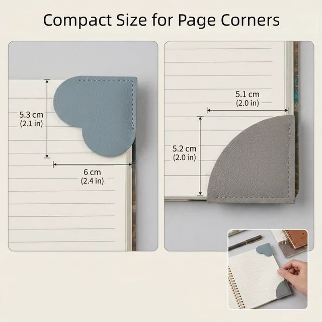 Alt view image 3 of 7 - Corner Bookmark Set, 8PCS Heart & Fan Leather Page Markers for Reading | Stitched Edges, Slim Corner Design, Assorted Colors for Women, Book Lovers, Journals, Planners & Stationery
