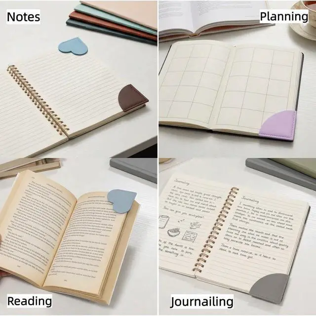 Alt view image 6 of 7 - Corner Bookmark Set, 8PCS Heart & Fan Leather Page Markers for Reading | Stitched Edges, Slim Corner Design, Assorted Colors for Women, Book Lovers, Journals, Planners & Stationery