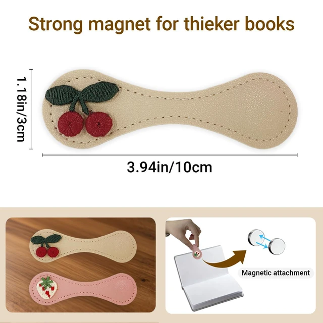 Alt view image 2 of 7 - Frayot 2Pcs Leather Magnetic Bookmarks, Embroidery Page Markers for Reading | Vintage Embroidery Design with Unique Exquisite Patterns, Leather Page Markers, For Book Lovers Accessories,Beige Pink