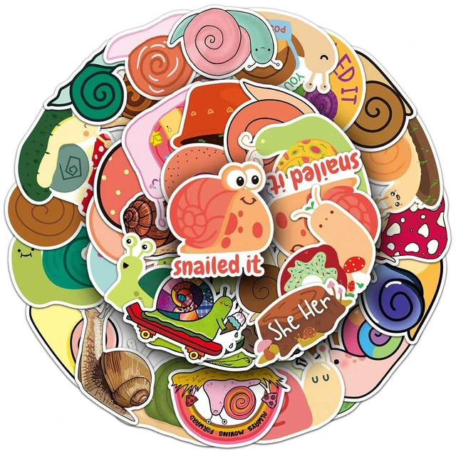 Alt view image 2 of 7 - 50pcs Cute Snail Stickers Pack, Colorful Animal Waterproof Stickers,Vinyl Cute Aesthetic Sticker for Water Bottle,Laptop,Phone,Skateboard,Sticker for Teens Girls Kids