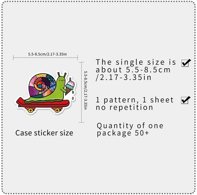 Alt view image 3 of 7 - 50pcs Cute Snail Stickers Pack, Colorful Animal Waterproof Stickers,Vinyl Cute Aesthetic Sticker for Water Bottle,Laptop,Phone,Skateboard,Sticker for Teens Girls Kids