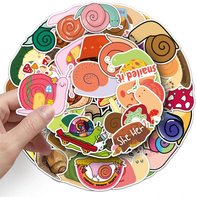 Alt view image 7 of 7 - 50pcs Cute Snail Stickers Pack, Colorful Animal Waterproof Stickers,Vinyl Cute Aesthetic Sticker for Water Bottle,Laptop,Phone,Skateboard,Sticker for Teens Girls Kids