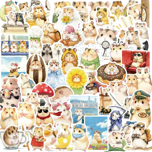Main image of Cute Hamster Stickers 50Pcs Funny Cartoon Hello Hamster Pets Animals Vinyl Sticker for Laptops Kids Boys Girls Decorative Phone Guitar Helmet Scrapbook Graffiti Label Decals